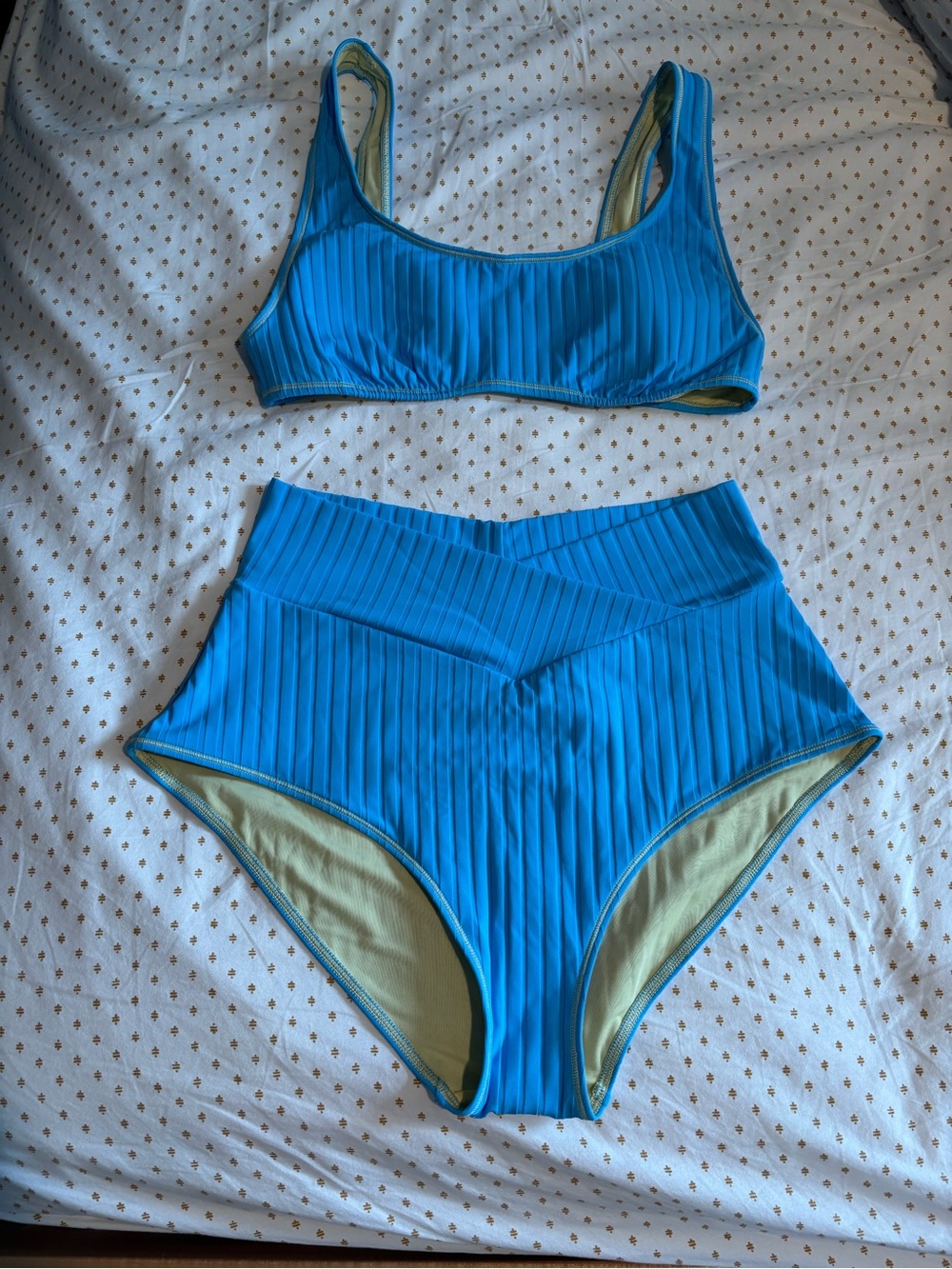 aerie Ribbed Blue High-Waist Bikini Bottoms